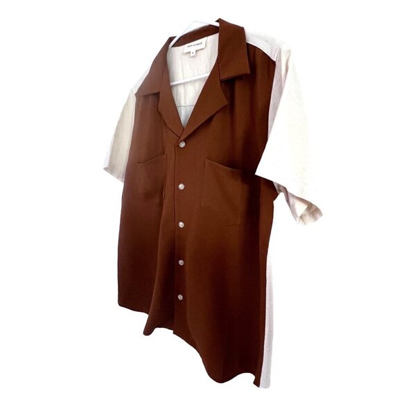 Todd Patrick Designer Cuban Shirt Button Up Brown Cream 2 Tone 2 Fabric Size XL - Picture 1 of 10